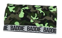Kaki-čierno-neónově zelený army bandeau crop top