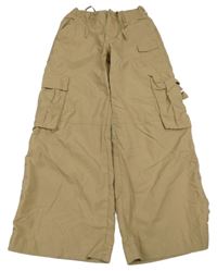 Hnedé šušťákové široké nohavice s vreckami H&M