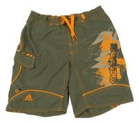 Khaki plážové kraťasy s potlačou Adidas