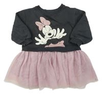 Antracitovo-růžové teplákovo/tylové šaty s Minnie H&M