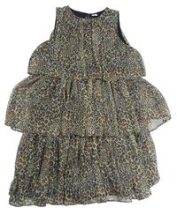Béžovo-čierne vrstvené šifónové šaty s leopardím vzorom Next