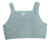 Mintový pletený crop top s kamínky River Island