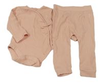 2 set - Světlerůžové žebrované zavinovací body + lehké tepláky George