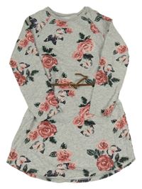 Šedé teplákové květované šaty s páskem H&M