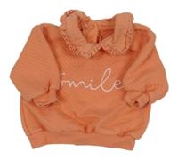 Lososová vzorovaná mikina s nápisom a smajlíkom zn. Nutmeg