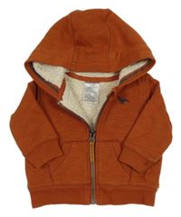 Hnědá zateplená propínací mikina s kapucí 