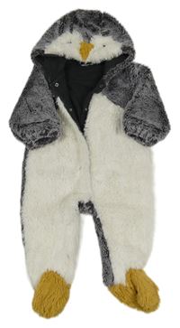 Šedo-bílá kožešinová podšitá kombinéza s kapucí - tučňák Next