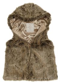 Hnedo-béžová kožušinová podšitá vesta s kapucňou Tu