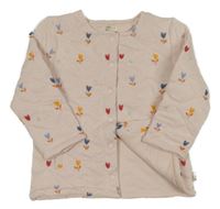 Světlerůžová zateplená prošívaná mikina s květinami 