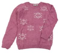 Ružový chlpatý sveter s vločkami alive