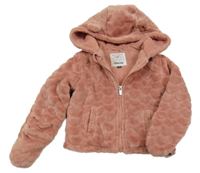 Starorůžová chlupatá zateplená propínací mikina s kapucí C&A