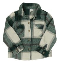 Smetanovo-zelená kostkovaná lehká košilová bunda shein