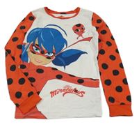 Bílo-červené pyžamové triko s puntíky a kouzlenou Beruškou 