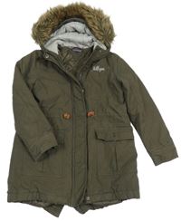 Khaki plátenná zateplená bunda s logom a kapucňou Tommy Hilfiger