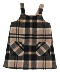 Čierno-ružové kockované vlnené na traké šaty F&F