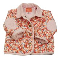 Červeno-bílá květovaná šusťáková lehce zateplená bunda Joules