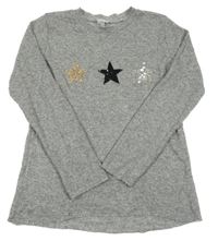 Sivý melírovaný ľahký sveter s hvězdami z flitrů