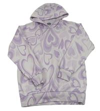 Lila-bílá mikina se srdíčky a kapucí Primark