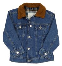 Tmavomodrá podšitá rifľová bunda s beránkem H&M