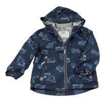 Tmavomodrá šusťáková lehce zateplená bunda s bagry a kapucí Topolino