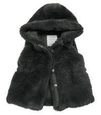 Antracitová kožušinová podšitá vesta s kapucňou Primark