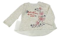 Béžovo-bílé vzorované triko s halenkovým prvkem a nápisy a květy Topomini