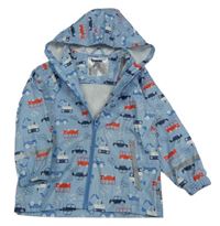 Svetlomodrá vodeodolná jarná bunda s autami a kapucňou Lupilu