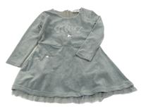 Sivé plyšové šaty s nápisom a flitrami