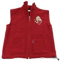 Červená fleecová prepínaci vesta s koněm