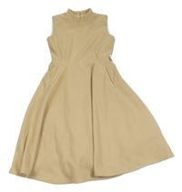 Béžové flaušové šaty s kamienkami