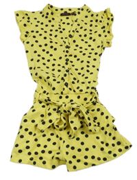 Žlto-čierny bodkovaná ý kraťasový overal s opaskom