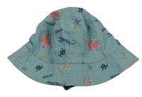 Zelenomodrý klobouk s ještěrkami a obrázky Topolino