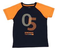 Tmavomodro-neonově oranžové sportovní tričko s čísly Topolino