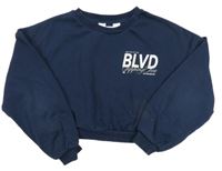 Tmavomodrá crop mikina s nápisom H&M