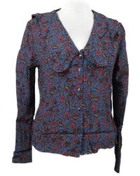 Dámska modro-červená kvietkovana blúzka s golierikom MNG