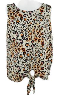 Dámská béžovo-černo-červená vzorovaná halenka s uzlem TU 