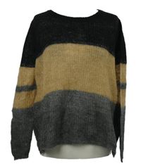 Dámský černo-béžovo-šedý pruhovaný svetr Saint Tropez 