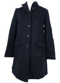 Dámský tmavomodrý vlněný kabát 