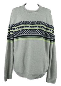 Pánsky sivo-čierno-limetkový vzorovaný sveter C&A