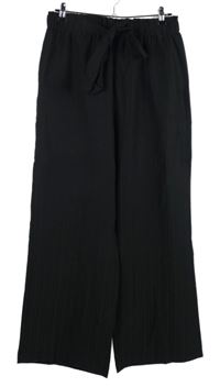 Dámské černé proužkované palazzo kalhoty s mašlí 