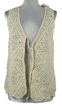 Dámská béžová háčkovaná vesta na zavazování 