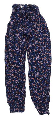 Tmavomodré kvetinové ľahké nohavice Primark