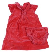 2set- malinové sametové manšestrové šaty+ kalhotky Mothercare