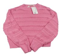 Ružový perforovaný crop sveter H&M