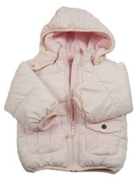 Světlerůžová šusťáková zimní bunda s kapucí 