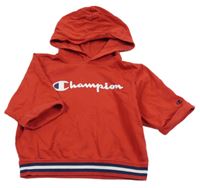 Červená crop mikina s logom a kapucňou Champion
