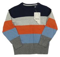 Nové - Modro-šedo-červený pruhovaný svetr C&A