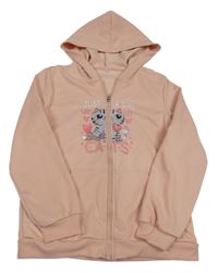 Svetloružová prepínaci mikina s mačkou a kapucňou