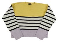 Žluto-pruhovano-fialový pruhovaný crop svetr New Look