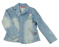 Modré riflové sako s kytičkou 